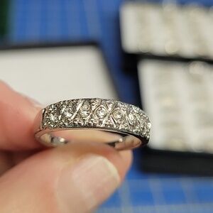 Rhinestone Diamond Faux Silver Tone Band Ring
